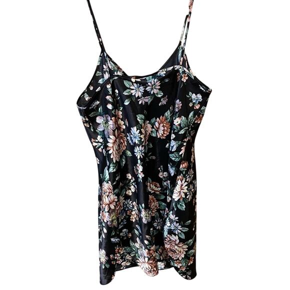 Vintage Dentelle Satin Floral Black Slip Dress night gown medium USA made - Picture 3 of 9